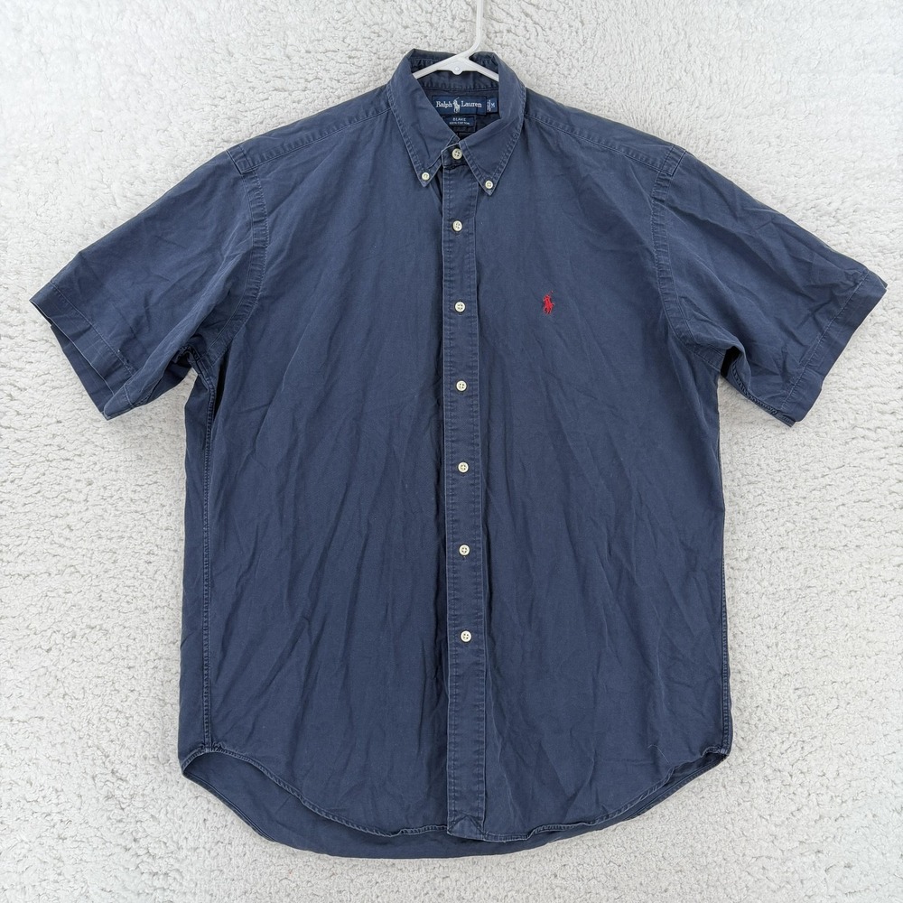 Ralph Lauren Blake Shirt Mens Medium Blue Solid Short Sleeve Button Down Pony